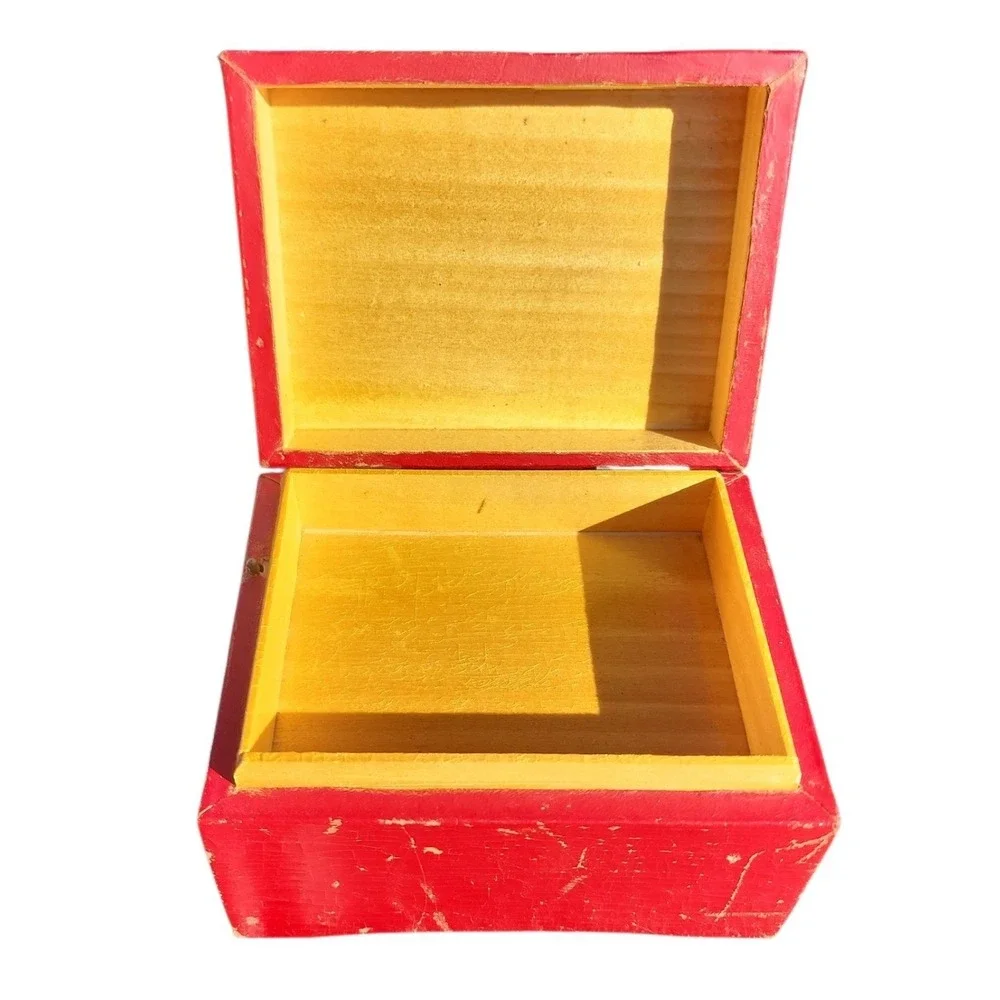 Vintage Lucky Day Swiss Music Box Red Cherub Relief Easter Parade Wood Jewelry